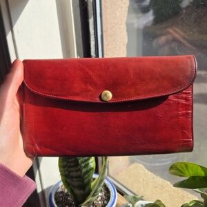 Vintage Coach Red Buffalo Leather Tri-fold Long Wallet